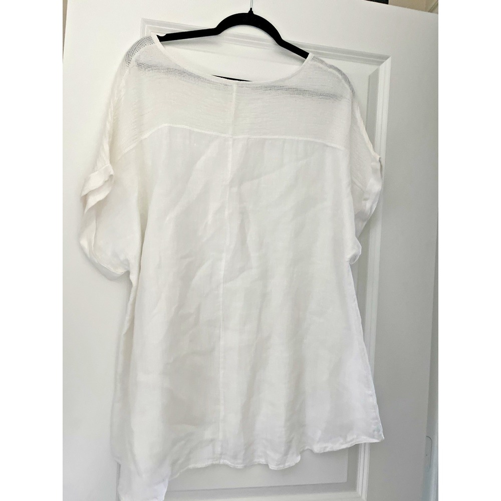 Lungolano Italy Womens 2X White Linen Tunic Top Made in Italy Lagenlook Coastal - Picture 3 of 5